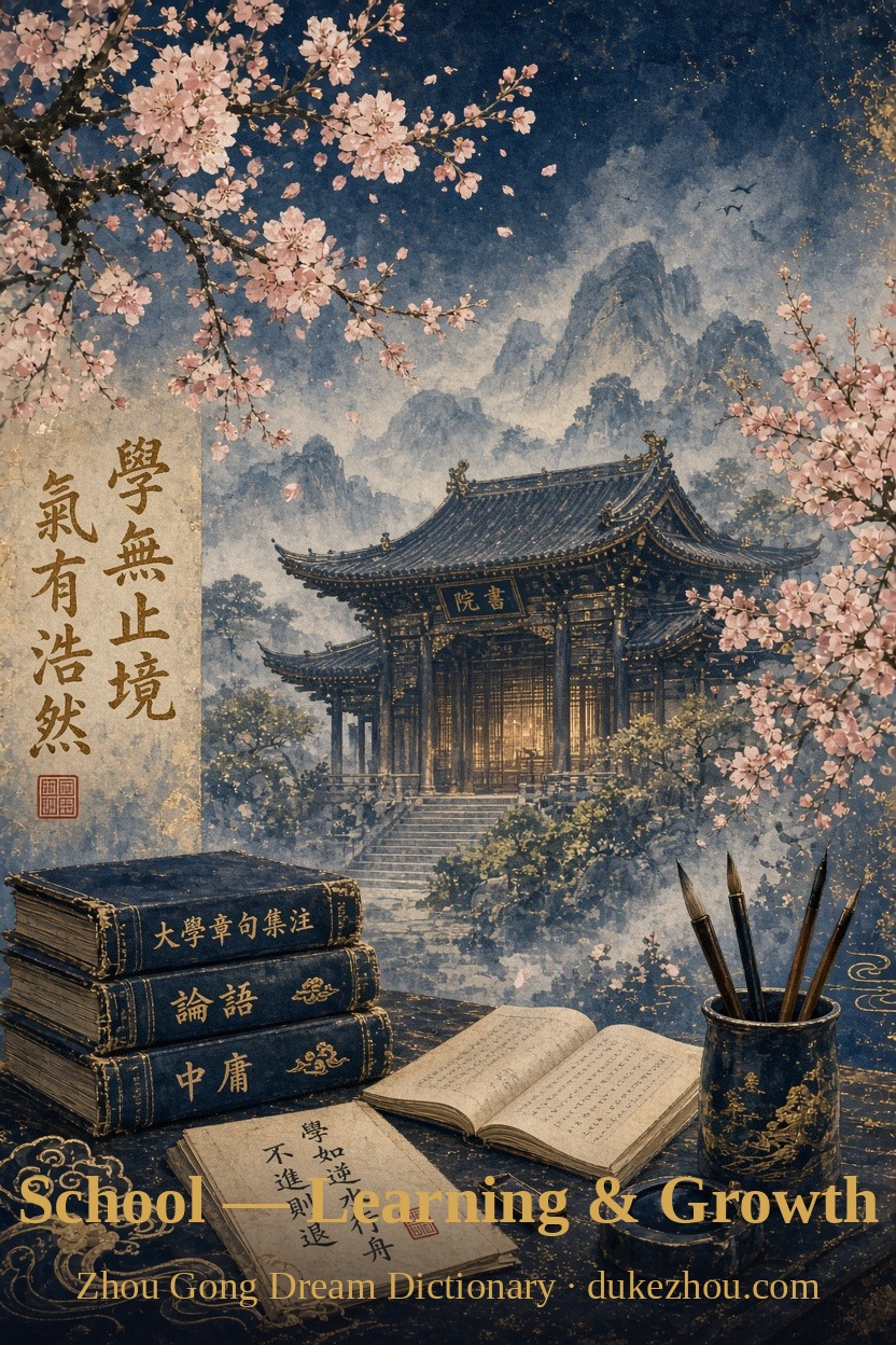 school dream meaning — Zhou Gong interpretation illustration